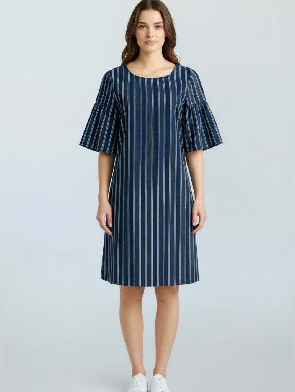Banana Republic Navy Striped Flutter Sleeve Shift Dress